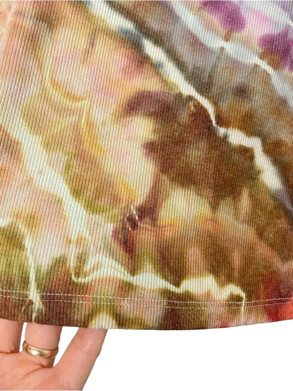 Upcycled Geode Ice Tie Dye Tank Top Shirt Womens Size Large Ribbed Handmade Tan - Picture 3 of 7